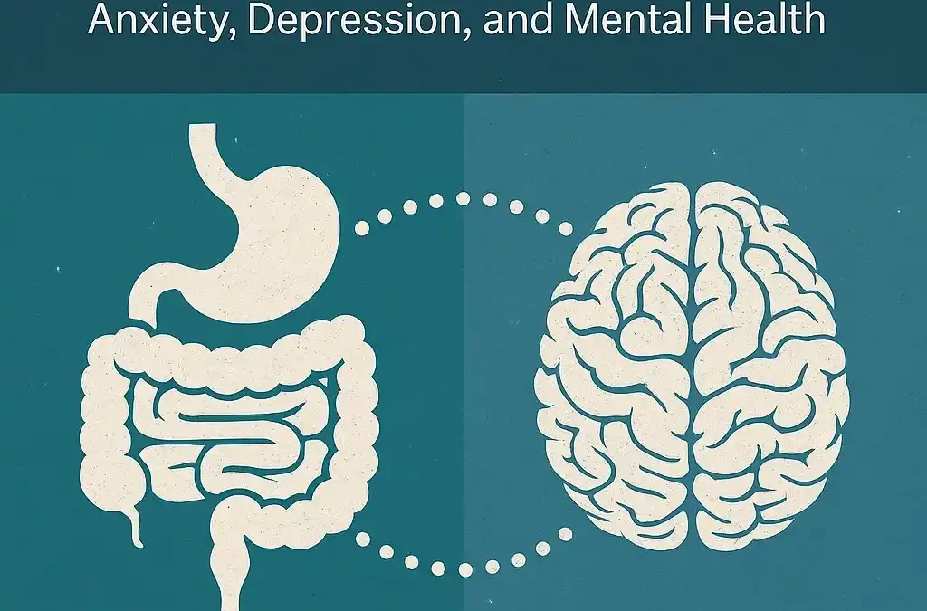 "The Gut-Brain Axis illustration showing the connection between gut microbiome and mental health
