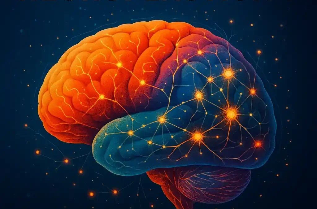 Neuroplasticity and brain rewiring illustration showing glowing neural connections for learning, memory, and recovery