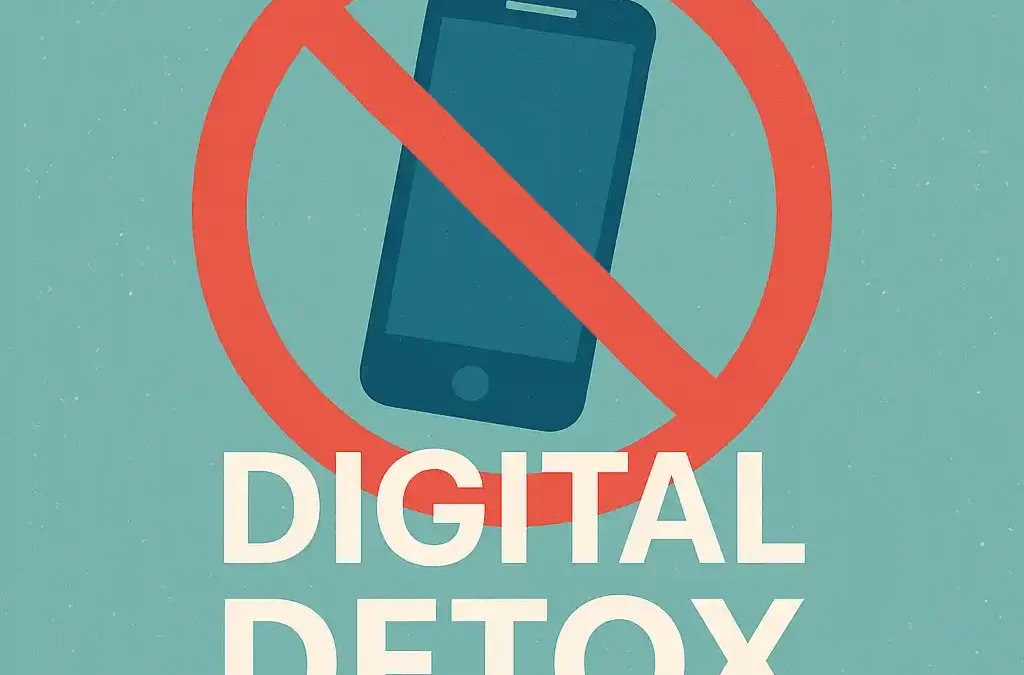 Digital Detox illustration showing a person disconnecting from devices to improve focus and mental well-being