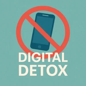 Digital Detox illustration showing a person disconnecting from devices to improve focus and mental well-being