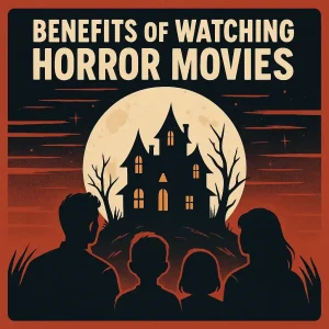 "Benefits of Watching Horror Movies - haunted house illustration"