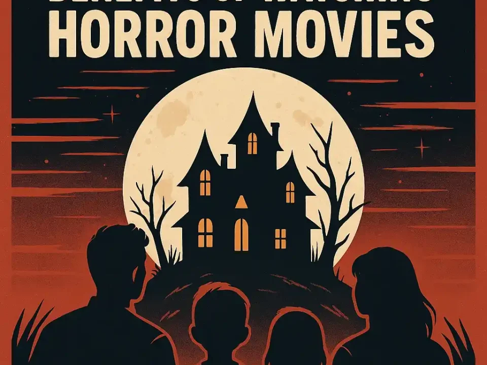 "Benefits of Watching Horror Movies - haunted house illustration"