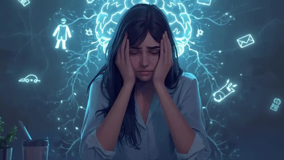 Illustration of brain under stress from decision fatigue