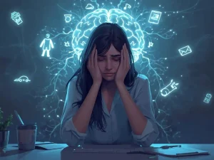 Illustration of brain under stress from decision fatigue